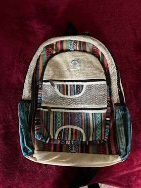 Striped Woven Backpack with Cream Accents